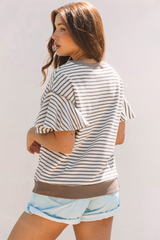 Parchment Sequin Rodeo Patch Pattern Striped Ruffled Sleeve Summer Top Graphic Tees JT's Designer Fashion