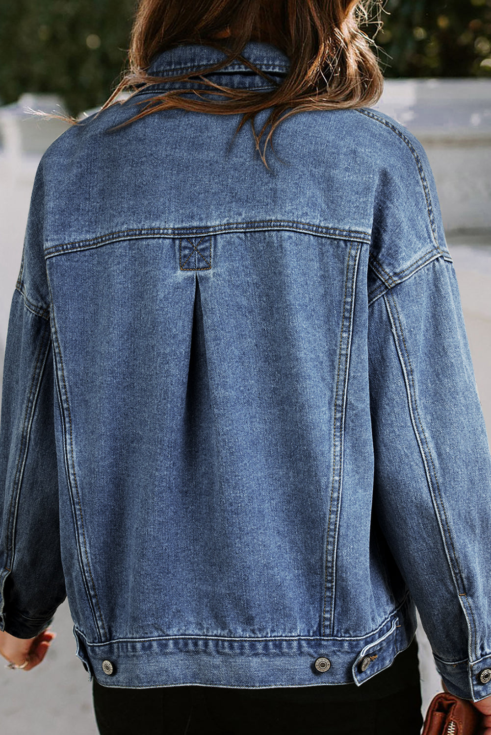 Dark Blue Washed Oversize Pocketed Denim Jacket Denim Jackets JT's Designer Fashion