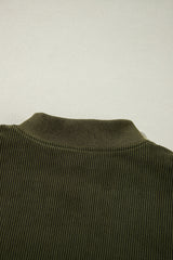Mist Green Corduroy Fleece Patchwork Buttoned Bomber Jacket Jackets JT's Designer Fashion