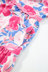 Pink Floral Printed V Notched Ric Rac Flutter Sleeve Dress Floral Dresses JT's Designer Fashion
