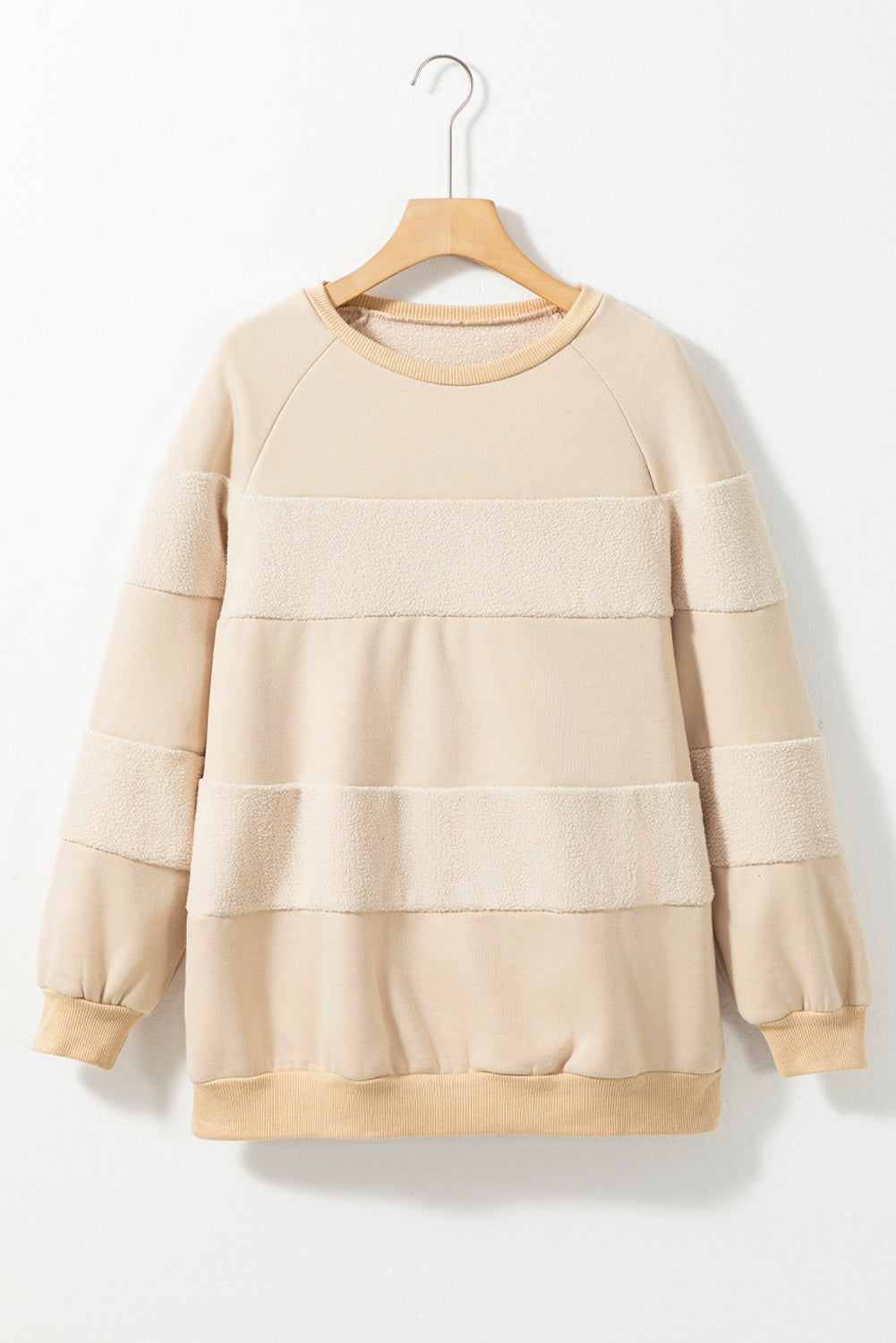 Oatmeal Contrast 2-tone Patchwork Raglan Sleeve Sweatshirt Sweatshirts & Hoodies JT's Designer Fashion