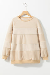 Oatmeal Contrast 2-tone Patchwork Raglan Sleeve Sweatshirt Sweatshirts & Hoodies JT's Designer Fashion