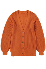 Gold Flame Button Front V Neck Chunky Cardigan Sweater Cardigans JT's Designer Fashion