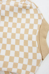 Apricot Checkered Buttons Collar V Neck Drop Shoulder Sweater Sweaters JT's Designer Fashion