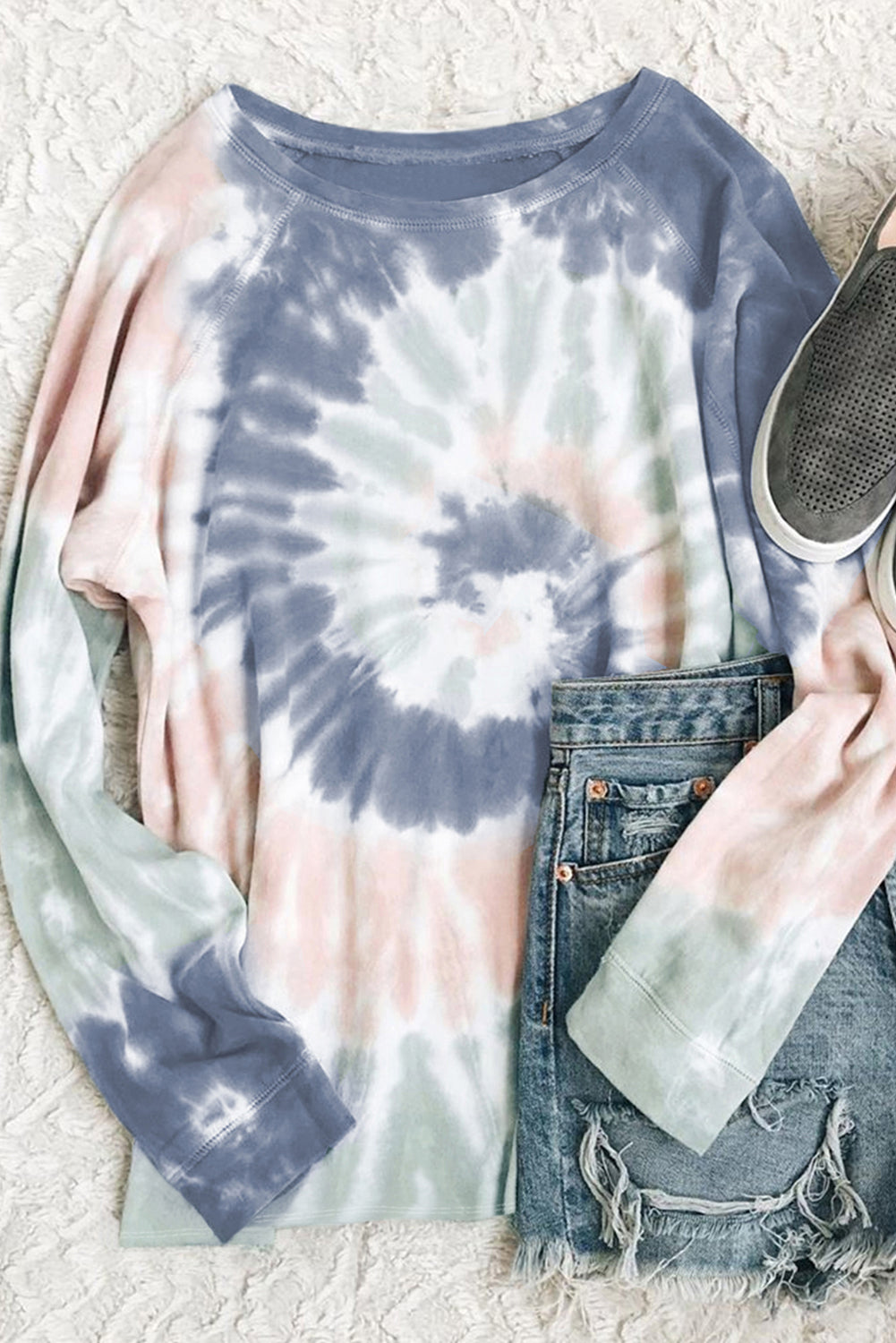 Multicolor Ombre Tie Dye Loose Leisure Sweatshirt Sweatshirts & Hoodies JT's Designer Fashion