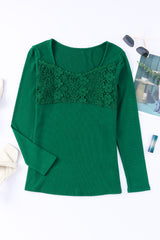 Green Lace Crochet V Neck Long Sleeve Top Long Sleeve Tops JT's Designer Fashion