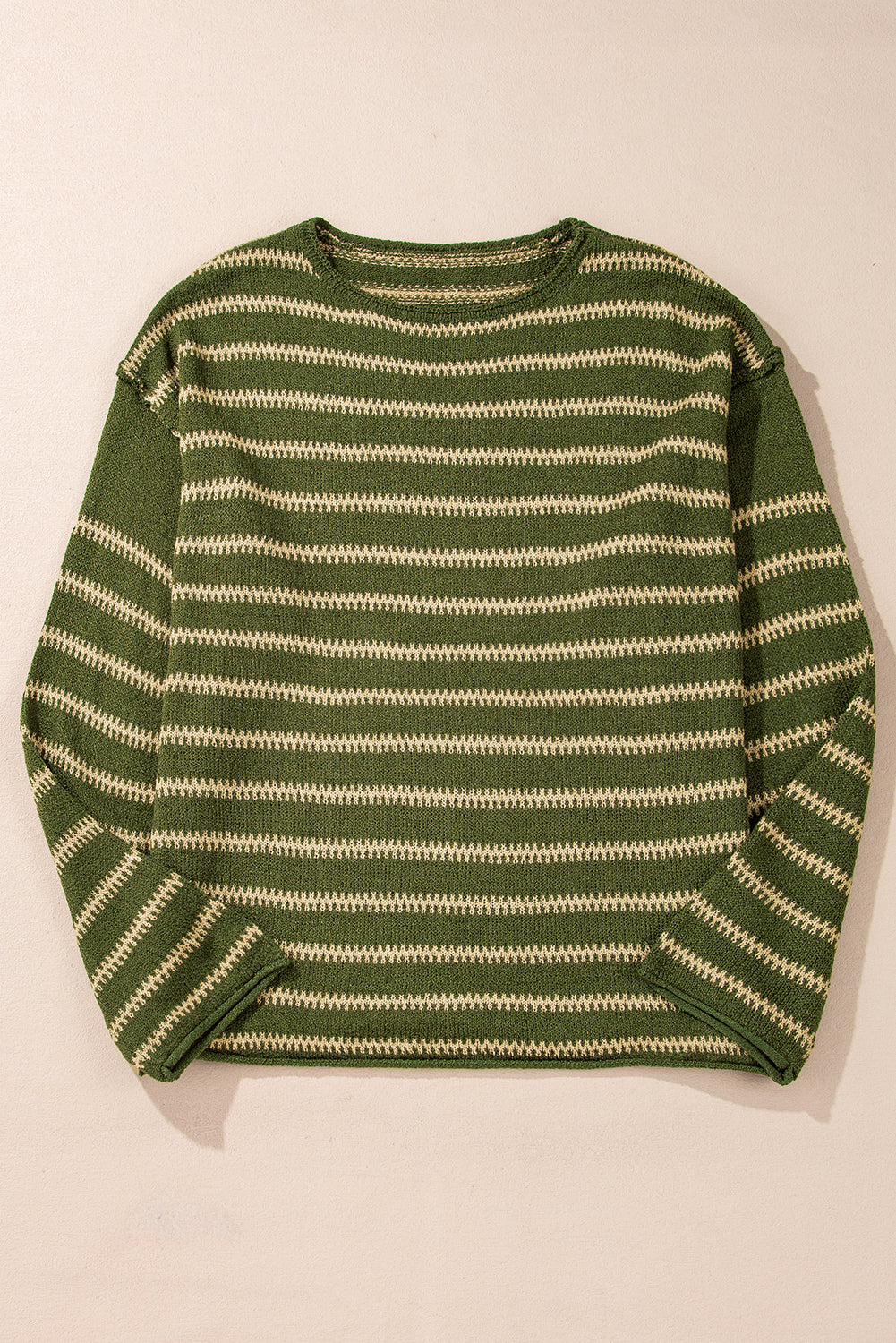Green Stripe Drop Shoulder Casual Sweater Sweaters JT's Designer Fashion