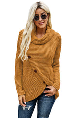 Mustard Buttoned Wrap Turtleneck Sweater Sweaters & Cardigans JT's Designer Fashion