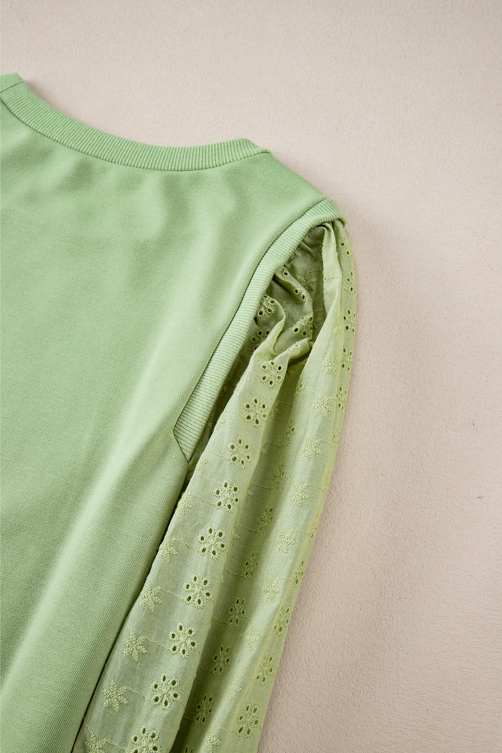 Mist Green Solid Patchwork Sleeve Round Neck Sweatshirt Sweatshirts & Hoodies JT's Designer Fashion