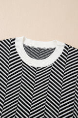 Black Contrast Edge Crew Neck Drop Shoulder Sweater Sweaters JT's Designer Fashion