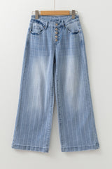 Beau Blue Multi Buttons Pinstripe Wide Leg Jeans Jeans JT's Designer Fashion