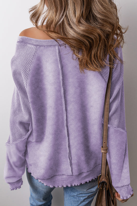 Orchid Petal Mardi Gras Patched Pattern Waffle Patchwork Sweatshirt Graphic Sweatshirts JT's Designer Fashion