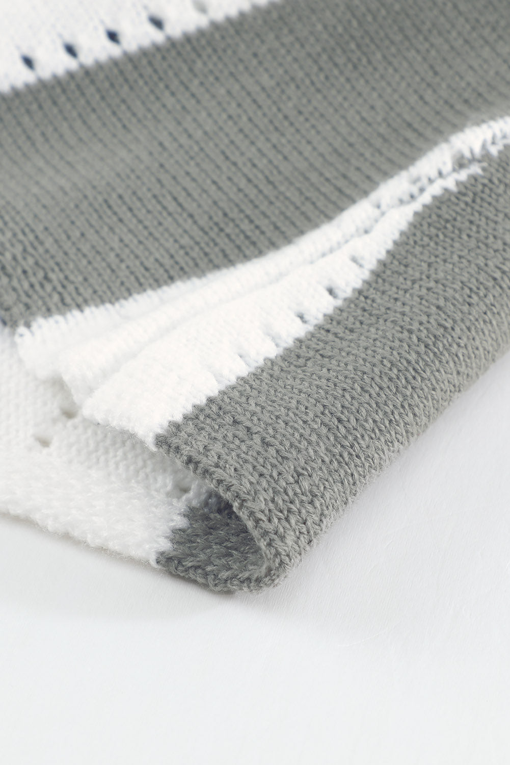 Gray Striped Colorblock V Neck Knitted Sweater Sweaters & Cardigans JT's Designer Fashion