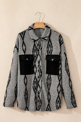 Gray Aztec Contrast Chest Pockets Loose Shacket Jackets JT's Designer Fashion