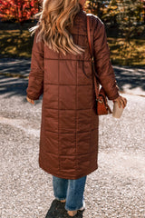 Coffee Quilted Puffer Stand Neck Zipped Mid-length Coat Coats JT's Designer Fashion