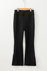 Black Thermal Lined Split Flare Leg Pants Pants & Culotte JT's Designer Fashion