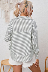 White Striped Thumbhole Drop Shoulder V Neck Top Long Sleeve Tops JT's Designer Fashion