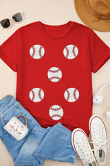 Red Glittering Rugby Pattern Crew Neck Game Day T Shirt Graphic Tees JT's Designer Fashion