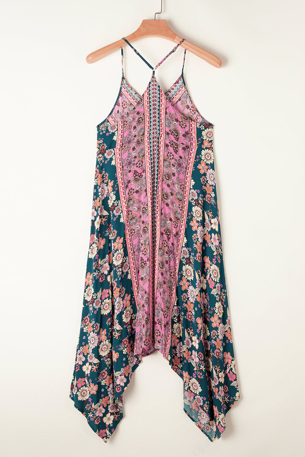 Pink Bohemian Floral Patchwork Print Long Sundress Floral Dresses JT's Designer Fashion