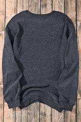 Dark Grey Chenille Checkered Game Day Graphic Drop Shoulder Corded Sweatshirt Graphic Sweatshirts JT's Designer Fashion