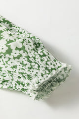 Green Floral Print Square Neck Shirred Waist Tiered Ruffled Mini Dress Floral Dresses JT's Designer Fashion