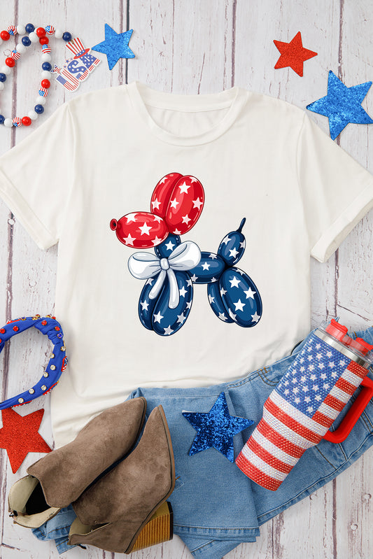 White American Flag Inspired Balloon Dog Graphic Cotton Blend T Shirt Graphic Tees JT's Designer Fashion