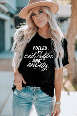 Black FUELED BY iced coffee AND anxiety Graphic Tee Graphic Tees JT's Designer Fashion