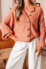Apricot Pink Wide Rib Knit Button Front Dolman Sleeve Sweater Cardigan Cardigans JT's Designer Fashion
