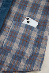 Gray Plaid Corduroy Patchwork Collared Zip Up Snap Button Jacket Plaid Shackets JT's Designer Fashion