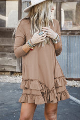 Goat Scoop Neck Tiered Ruffled Hem Long Sleeve Mini Dress Mini Dresses JT's Designer Fashion