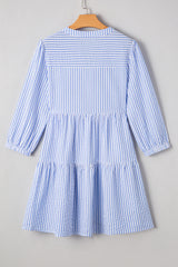Sky Blue Stripe Bracelet Sleeve Tiered Shift Dress with Pockets JT's Designer Fashion