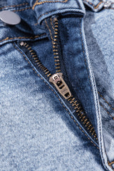 Beau Blue Rhinestone Light Wash Raw Hem High Waist Denim Shorts Denim Shorts JT's Designer Fashion