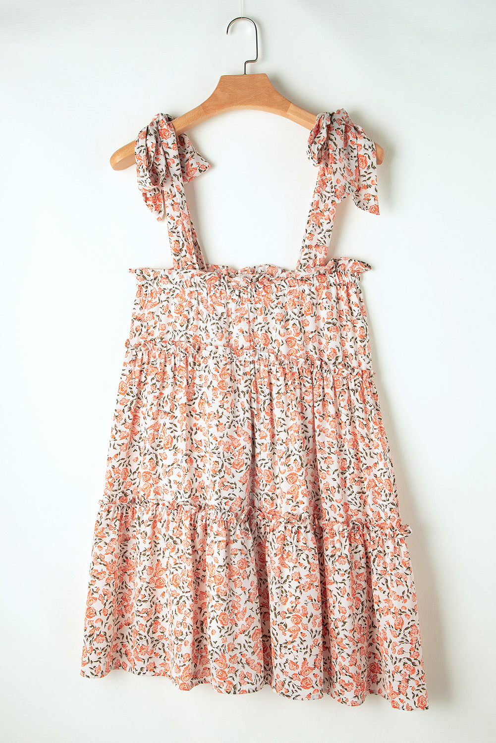 Orange Rose Floral Knotted Straps Tiered Babydoll Dress Floral Dresses JT's Designer Fashion