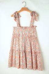 Orange Rose Floral Knotted Straps Tiered Babydoll Dress Floral Dresses JT's Designer Fashion