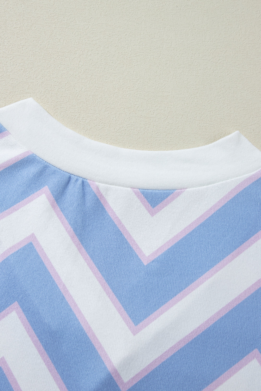 Sky Blue Zigzag Striped Print V Neck Oversized Top Long Sleeve Tops JT's Designer Fashion