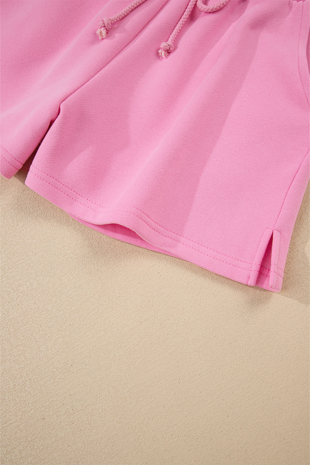 Strawberry Pink Color Block Pullover and Lace-up Elastic Waist Shorts Set Short Sets JT's Designer Fashion