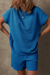 Bluing Solid Textured Crew Neck Short Set Bluing 95%Polyester+5%Elastane Short Sets JT's Designer Fashion