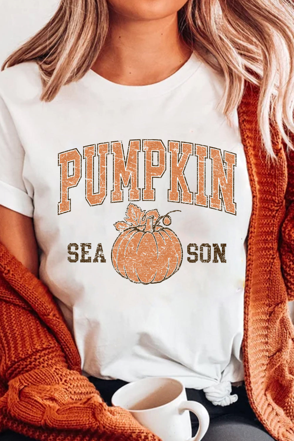 White PUMPKIN SEASON Cracking Printed Cotton Blend T Shirt Graphic Tees JT's Designer Fashion