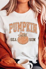 White PUMPKIN SEASON Cracking Printed Cotton Blend T Shirt Graphic Tees JT's Designer Fashion