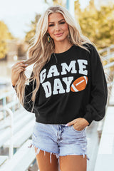 Black GAME DAY Graphic Varsity Pullover Sweatshirt Sweatshirts & Hoodies JT's Designer Fashion