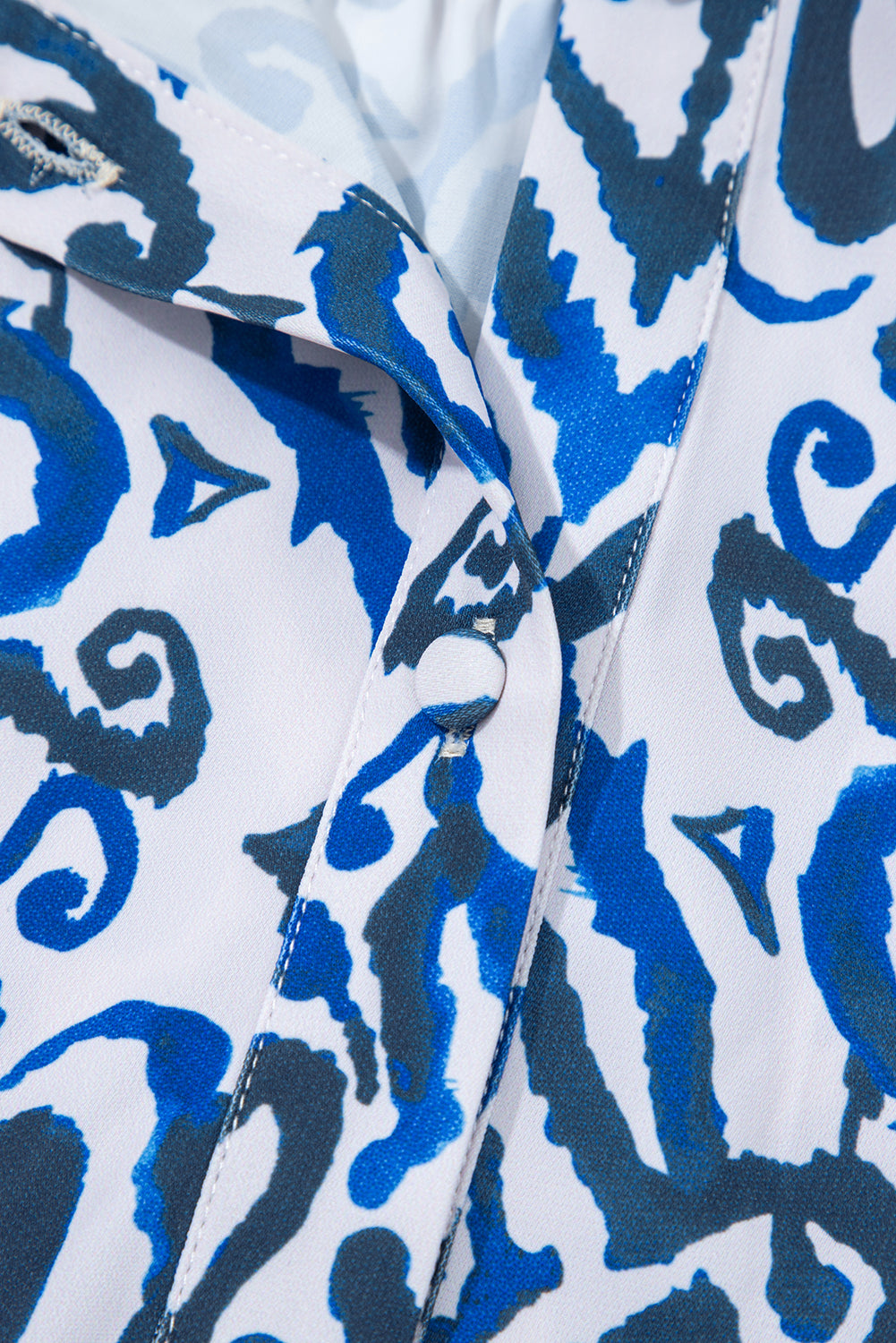 Blue Bohemian Print Embroidered V Neckline Detail Long Sleeve Shirt Blouses & Shirts JT's Designer Fashion