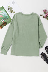 Clearly Aqua Solid Color Corded Drop Shoulder Long Sleeve Top Long Sleeve Tops JT's Designer Fashion