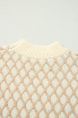 Oatmeal Diamond Knit Drop Shoulder Loose Sweater Sweaters JT's Designer Fashion