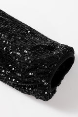 Black Sequin Zip up Round Neck Long Sleeve Jacket Jackets JT's Designer Fashion