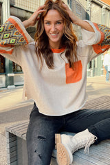 Apricot Western Aztec Patch Mineral Wash Loose Fit Top Long Sleeve Tops JT's Designer Fashion