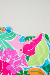 Green Multicolor Botanical Bubble Sleeve Mini Dress Floral Dresses JT's Designer Fashion