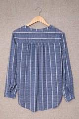 Blue Striped V Neck Pocket Long Sleeve Top Long Sleeve Tops JT's Designer Fashion