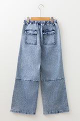 Ashleigh Blue Acid Wash Exposed Seam Drawstring Elastic Waistband Jeans Jeans JT's Designer Fashion