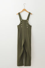 Jungle Green Solid Color Buttoned Straight Leg Overall Jumpsuits & Rompers JT's Designer Fashion