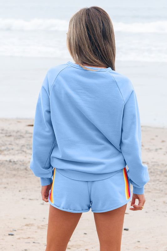 Beau Blue Accent Pullover and Shorts Two Piece Casual Set Short Sets JT's Designer Fashion